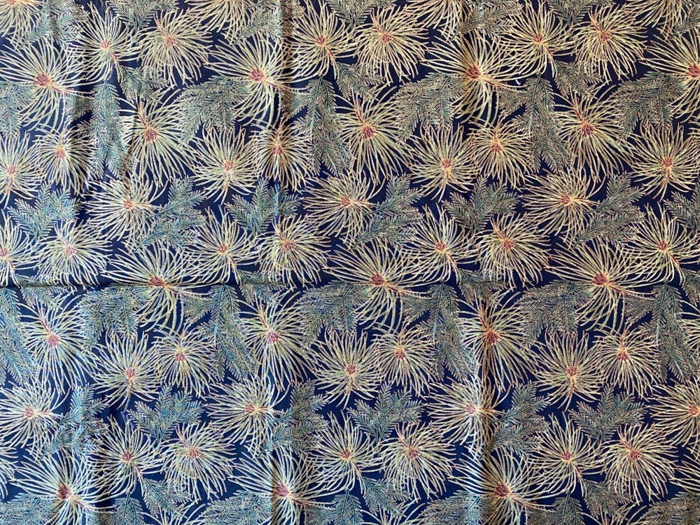 HOFFMAN FABRIC~Evergreen~CONIFERS~Pine Needles~GOLD GREEN BROWN~Black Background
