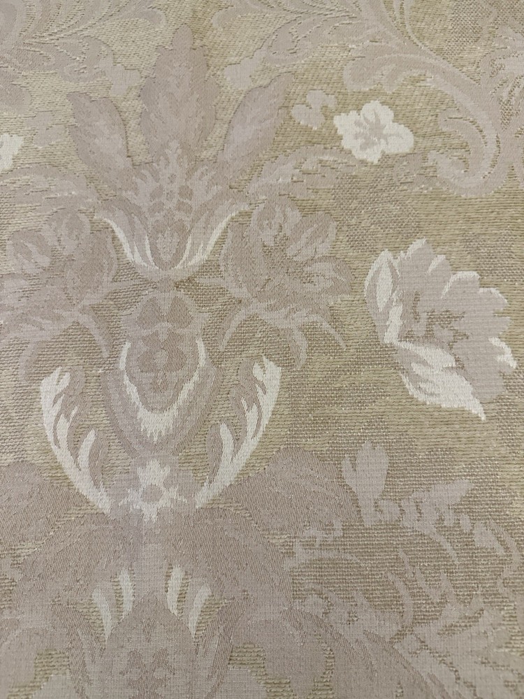 VTG Damask Floral Scroll Decorative Upholstery Fabric Textured Beige Gold 2 Yd