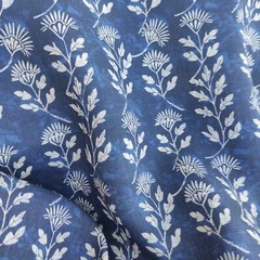 Block print 100% linen fabric for curtains or home textile Indigo blue designer