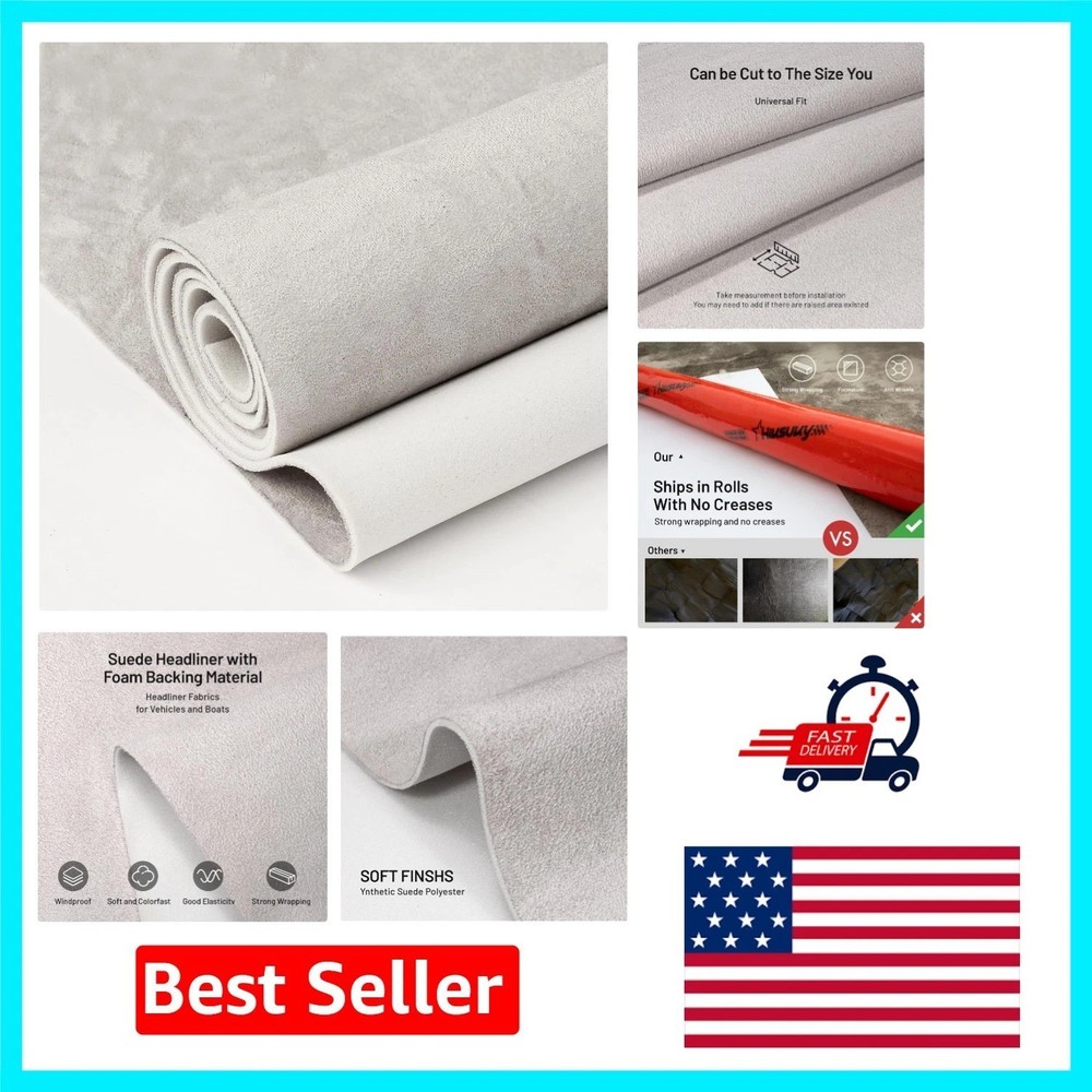 Grey Suede Headliner Fabric 96″ L x 60″ W – Perfect for Auto Upholstery