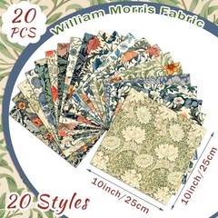 William Morris Floral Fabric Squares 10×10 Inch Quilting Bundle 20 Pcs