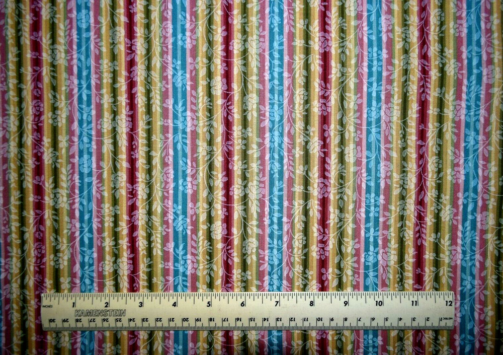 Floral overlay stripe teal pink green tan quilts By the 1/4 yard cotton fabric