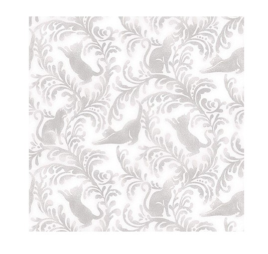 Animal Fabric | Whiskers Among Petals Cat Toile Gray White | Blank YARD