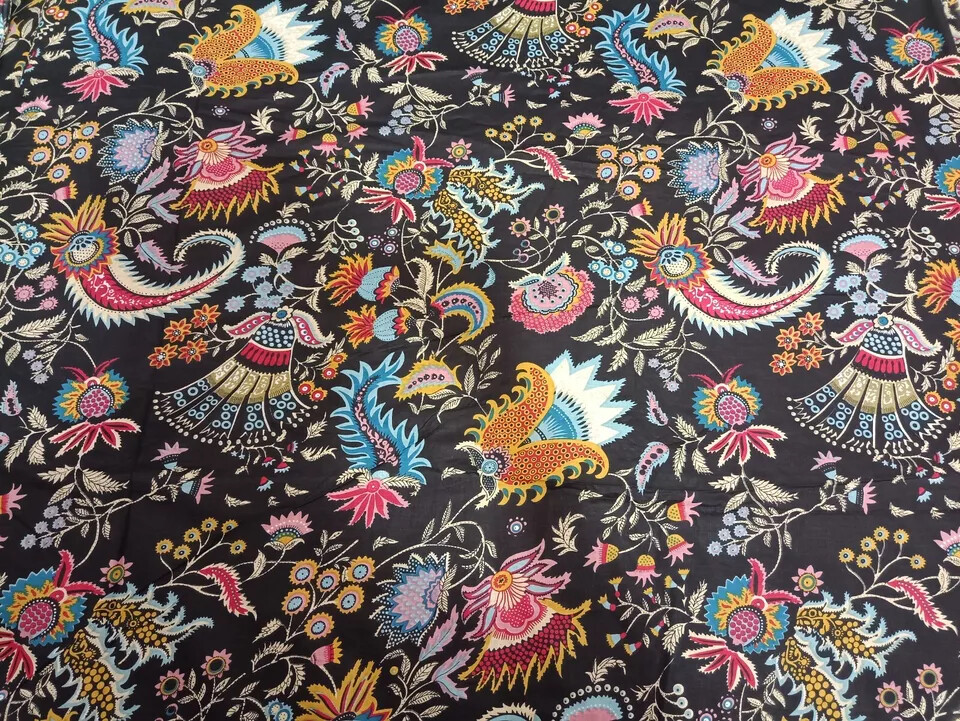 25 Yards Fabric Indian Black Paisley Hand Printed Cotton Fabric Sewing Fabrics