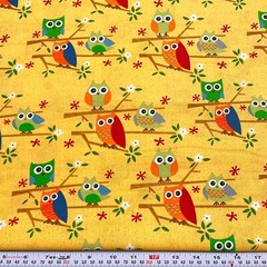 Ten Little Things by Jenn Ski for Moda Owls Yellow Cotton Remnant 12″ x 44″