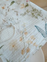 3.3 yds (18”) watercolor flowers butterflies crinkled double gauze fabric 260712
