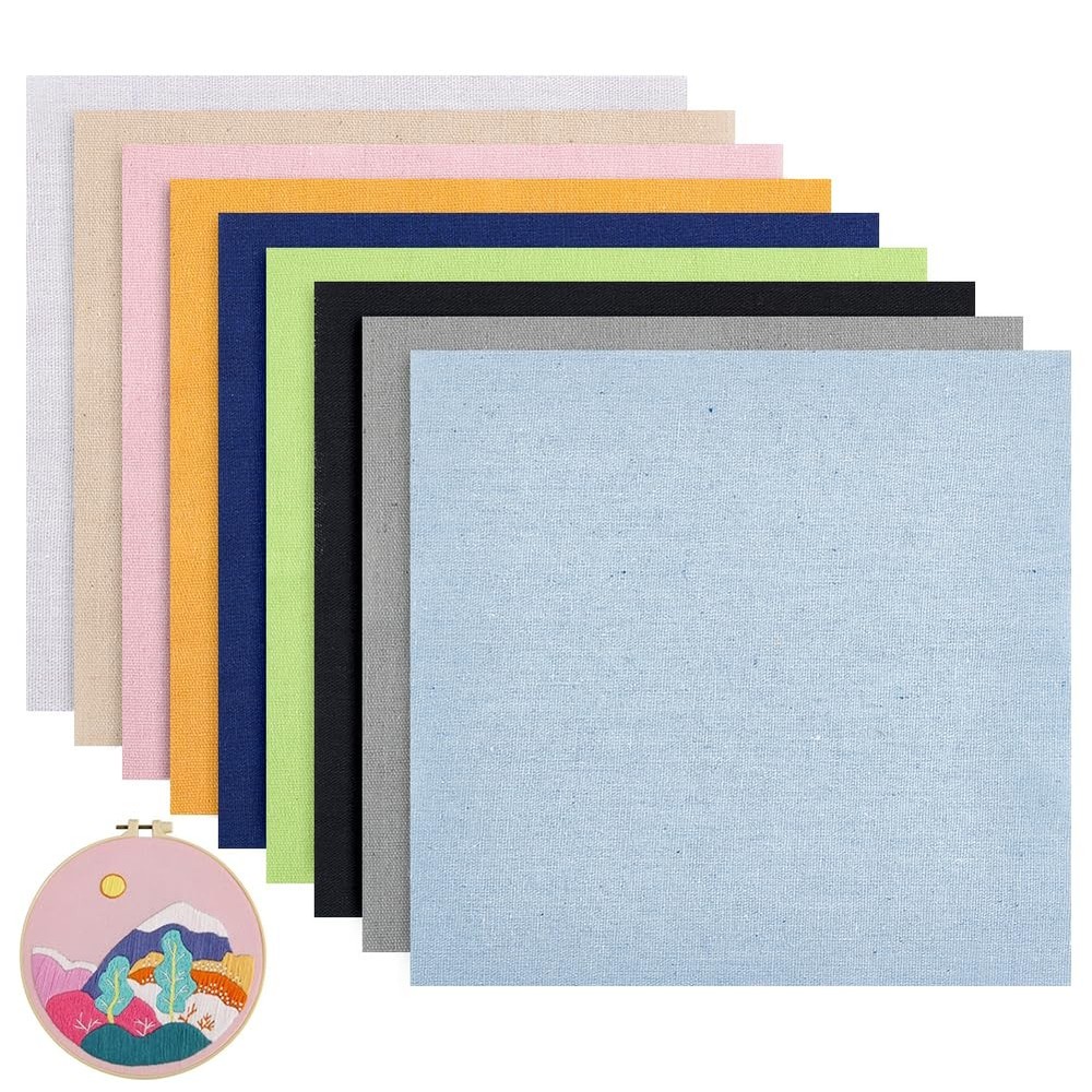 BENECREAT 18 Sheets 9 Colors Square Linen Embroidery Fabric, 9.8×9.8 inch…