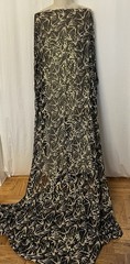 100% Silk Chiffon Birds Print Gold Lurex Black Fabric 1 Yard Long and 54″ Wide