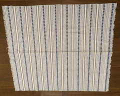 Vintage Ethnic Style Table Cover/Fabric, Woven Blue & White Pattern Fringed Edge