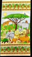 Avlyn 23.5×44.5 Safari Lion Giraffe Elephant Monkey Hippo Cheetah Lemur Fabric