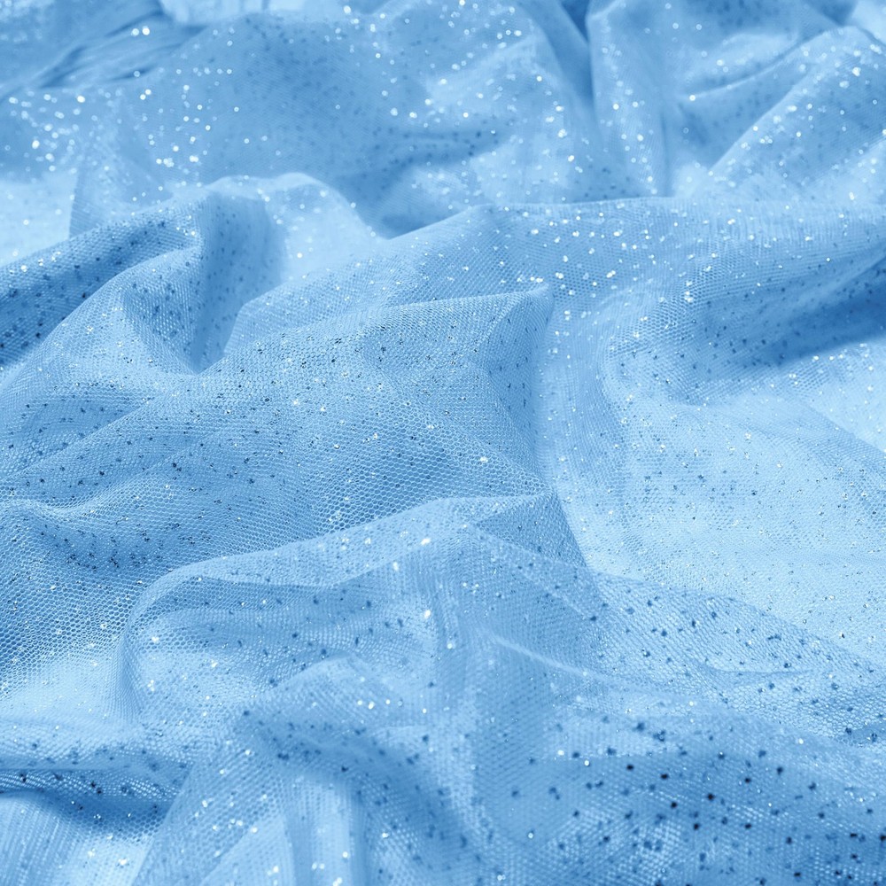 Sewdudely 60″ Light Blue Tulle Glitter Shiny Silver 1 Yard,
