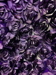 Maci PLUM 3D Floral Polyester Satin Rosette on Mesh Fabric by the Yard – 10057