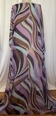 100% Silk Georgette Purple Brown Blue Tan Swirls Fabric By the Yard 52″ Wide