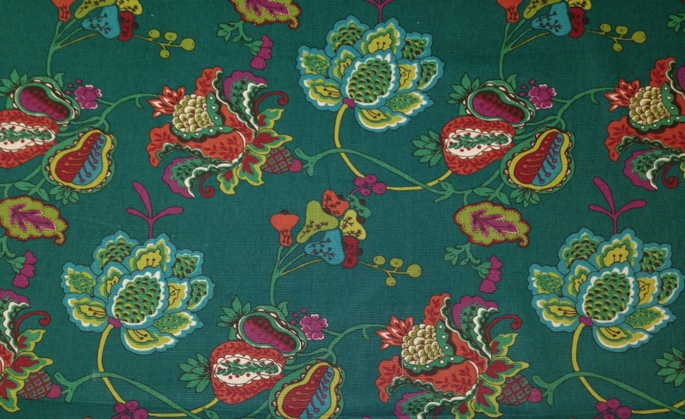 RICHLOOM LEBEAU TEAL BLUE GREEN FLORAL BASKETWEAVE FURNITURE FABRIC BY YARD