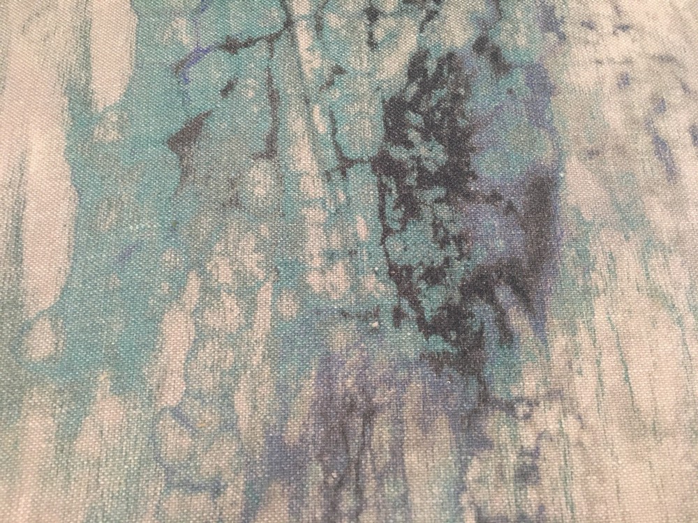 JAB Anstoetz Abstract Linen Uphol Fabric- Groovy Linen / Teal REMNANT 18″ x 45″