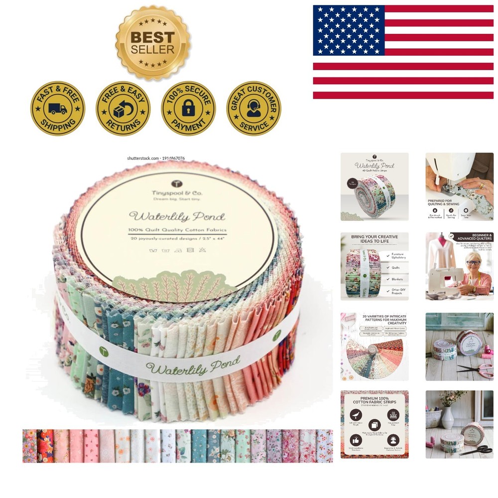 Waterlily Pond Twirlie Roll: 40 Precut Floral Cotton Fabric Strips for Quilting
