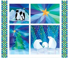 Winter Night Lights Polar Bear Penguin Christmas Panel Fabric 1 Yard #WINL3087-P