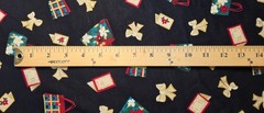 Christmas “Purses & Bows & Cards” on Black Cotton Quilting Fabric