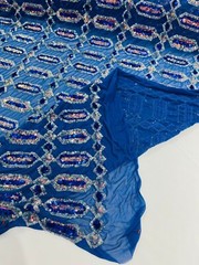 Royal Blue Fancy Gem Jewel Design Fabric – Geometric Sequins by Yard