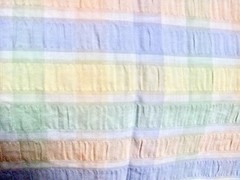 Vintage White Seersucker Fabric Pastel Multicolor Wide Stripe Plaid 1 3/8 yd