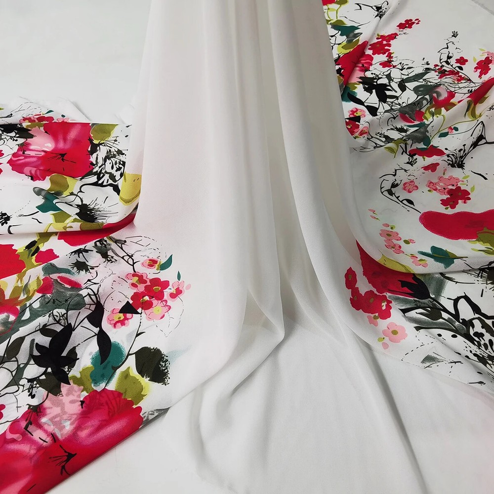 58” Wide By Yards White Positional Floral Georgette Chiffon Fabric Wedding