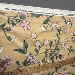 Vtg P Kaufmann Chinoiserie Floral Cotton Fabric 2.5 Yd x 25″ Gold Scotchgard