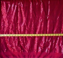 4MM RED SEQUINS ON RED POLYESTER FABRIC 2 WAY STRETCH 24×54 INCHES