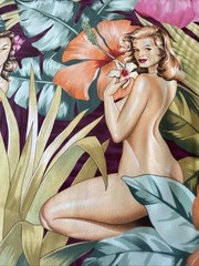 Alexander Henry Fabric Yd Mirage Sexy Pinup Island Girls Hibiscus Palm Leaves P