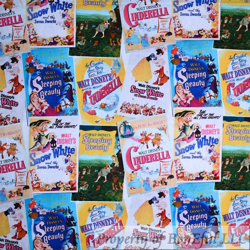 BonEful Fabric FQ Cotton Quilt Snow White Cinderella Sleeping Beauty Girl Block