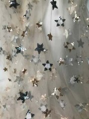 1 Yard Beautiful Stars Lace Fabric Sequins Fabric Soft Ivory Tulle Lace Fabric
