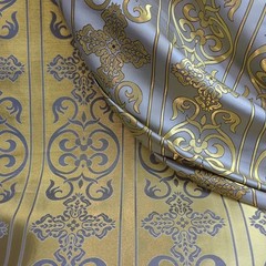 Platinum Gold Brocade Fabric With Cross Damask For Liturgical Use And Decor