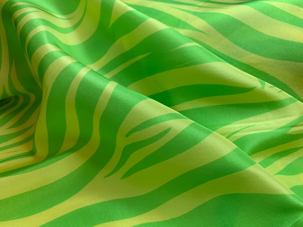 Lime Green Zebra Stripe China Silk HABOTAI Fabric 12mm weight 54″ width