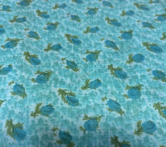 TURQUOISE ROSEBUDS- LIGHTWEIGHT COTTON- 2 3/4 YARDS