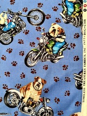 VINTAGE Motorcycle Bulldogs (Timeless Treasures) – BTFQ: 18” x 22”
