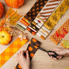 Hahafelt 60 Pcs Jelly Fall Thanksgiving Fabric Roll 2.6 x 40″ Cotton Fabric S…