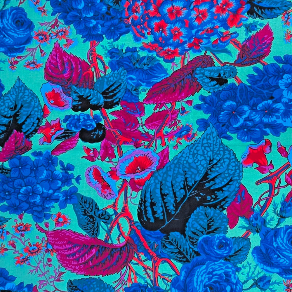 Kaffe Fassett Philip Jacobs “Rose & Hydrangea” Quilt Fabric OOP Teal Floral 2yds