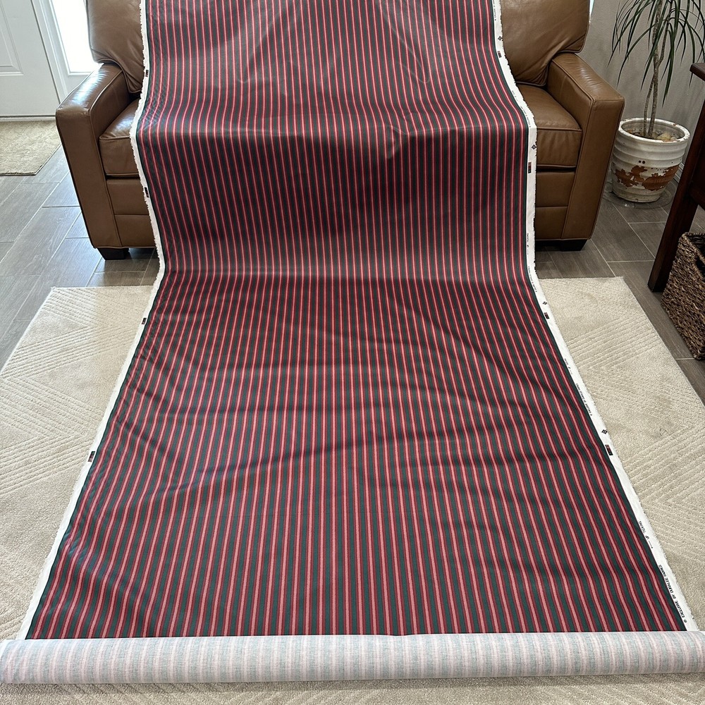 6+yards Duralee Cotton Fabric Burgundy & Green Stripe Sheen Approx 20 Feet 57” W
