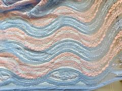 57″ Wide Grey and Pink Wavy Embroidery Lace Fabric for Sewing/Crafts/ Bridal