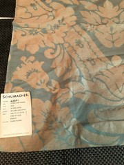 SCHUMACHER Fitzroy Linen Damask in Aqua Blue 25 x 26 1/2″ Fabric Sample