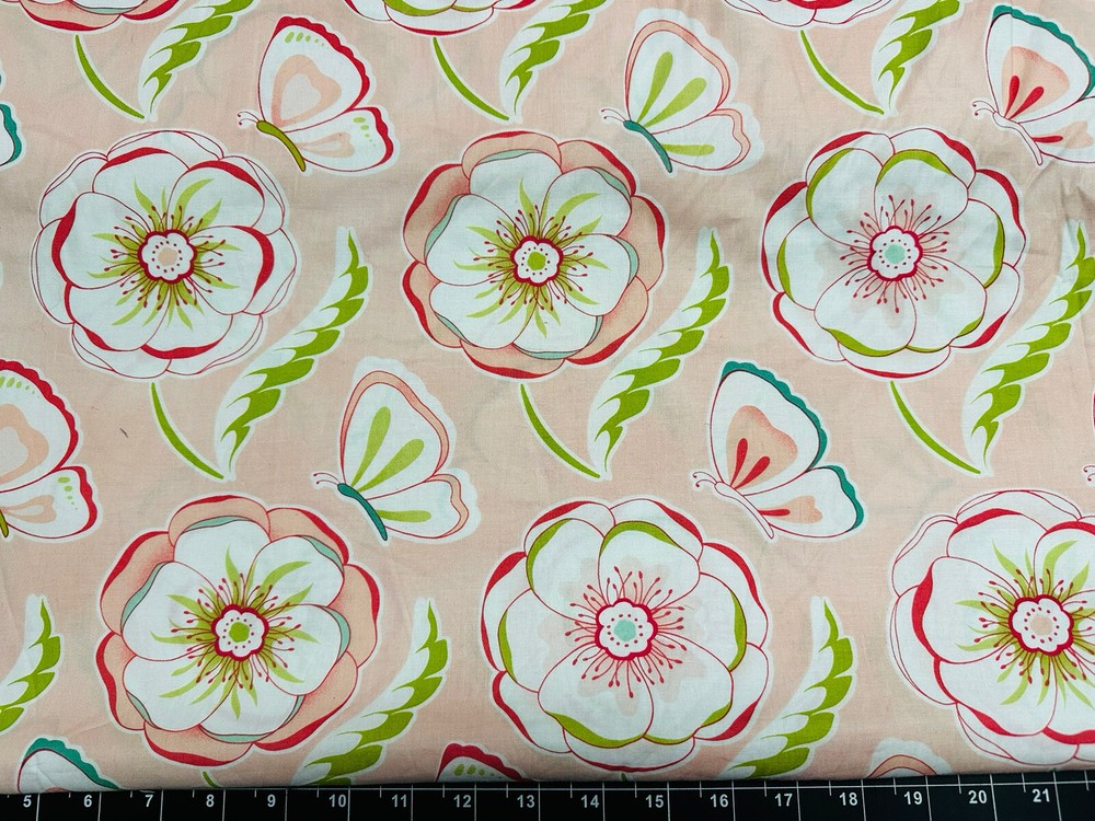 Fat Quarter 18″x21″ Pink Butterfly & Blossoms Floral Flower Spring FABRIC COTTON