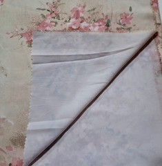 2 3/4 yd x 60″ w Polyester Fabric Tan w/Pink Flowers Lightly crinkled NO STRETCH