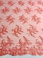 Callie CORAL Polyester Floral Corsage Embroidery on Mesh Lace Fabric by the Yar