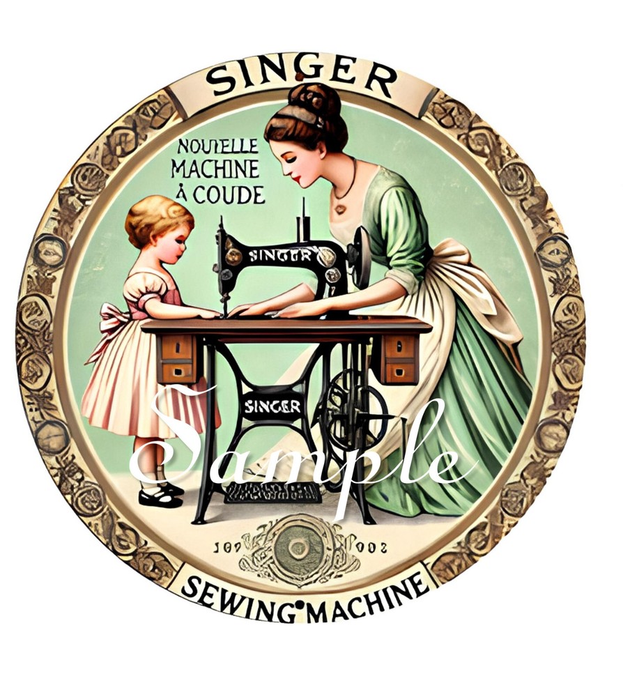 Vintage Singer Sewing Machine -Fabric Art Quilt Block/Panel -Spool Label -SNG7