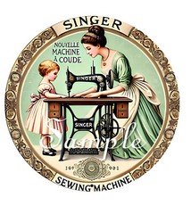 Vintage Singer Sewing Machine -Fabric Art Quilt Block/Panel -Spool Label -SNG7