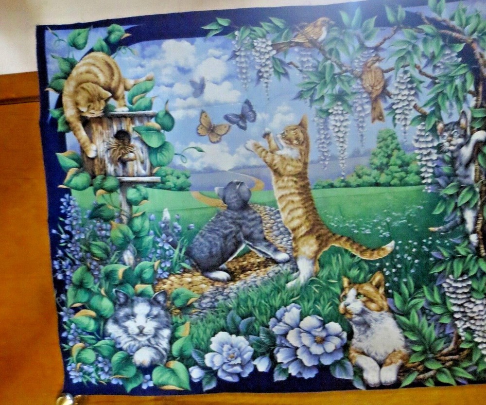 Gorgeous Cats & Flowers Birds Butterflies Birdhouses Spring Industries Panel