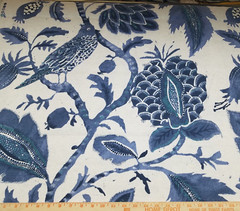 Nightingale in Indigo BTY Richloom 100% Cotton Duck 54″ Wide Floral Birds