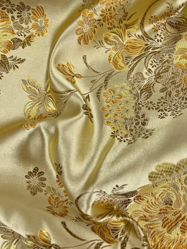 Anais GOLD Floral Brocade Chinese Satin Fabric for Cheongsam/Qipao, Apparel, Co