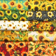 Quilting Fabric 100% Cotton, Fat Quarters, Patchwork, DIY, 10pc Sunflower