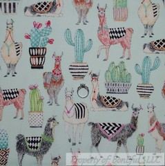 BonEful Fabric FQ Cotton Quilt Mint Green Pink Gray Llama Desert Cactus Flower S