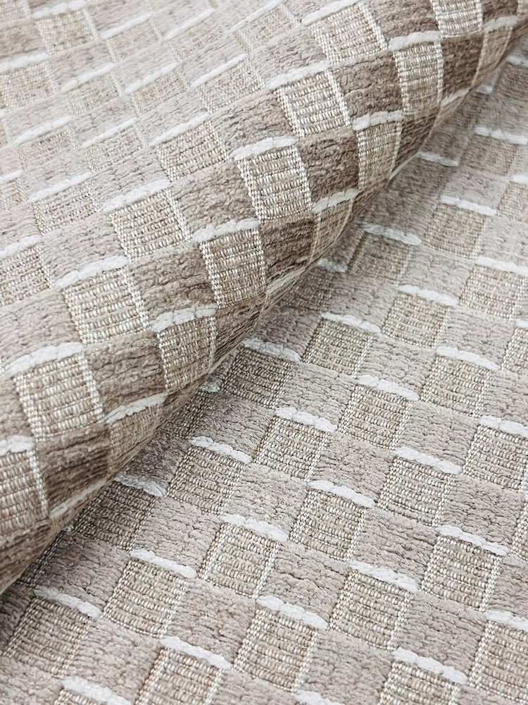 Lee Jofa Chenille Check Basketweave Uphol Fabric- Allonby Weave / Flax 3.80 yds